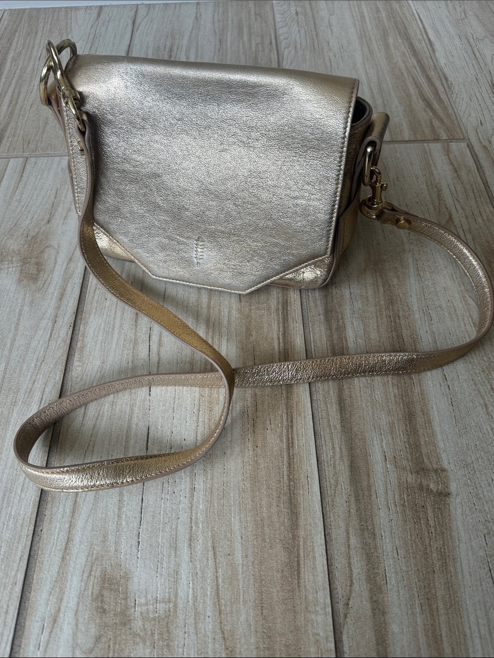 Thacker New York Metallic Gold Leather Crossbody Bag